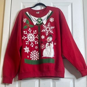 Snowman Christmas Sweater  Sweatshirt  Merry Easter Red sz XL Jerzees 29 By 24